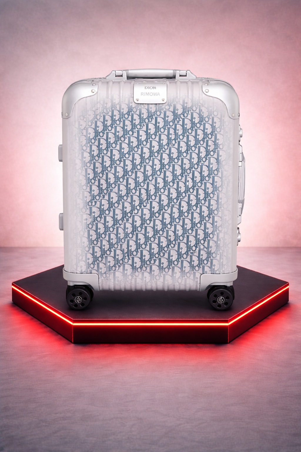 Dior and Rimowa carry-on suitcase gradient blue