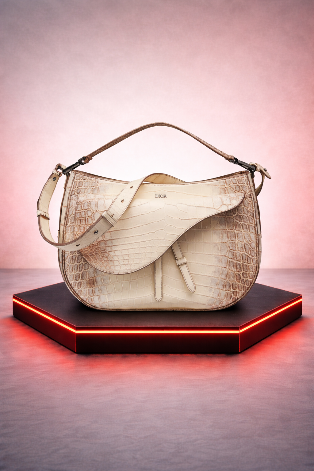 Saddle bag in natural Himalaya crocodile leather
